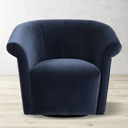 OPEN BOX: Arleta Roll Arm Swivel Chair, Standard, Velvet, Navy, Ebony