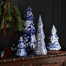 Chinoiserie Ceramic Christmas Trees, Blue