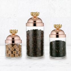 Ruffoni Glass Canisters with Lotus Knob, Set of 3