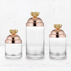 Ruffoni Glass Canisters with Lotus Knob, Set of 3
