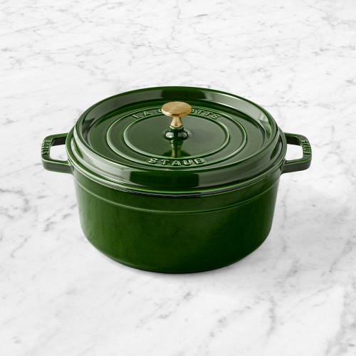 Staub Enameled Cast Iron Round Dutch Oven, 5.5-Qt, Basil with Brass Knob