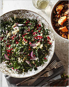 Kale Salad with Quinoa, Pistachios and Pomegranate Seeds